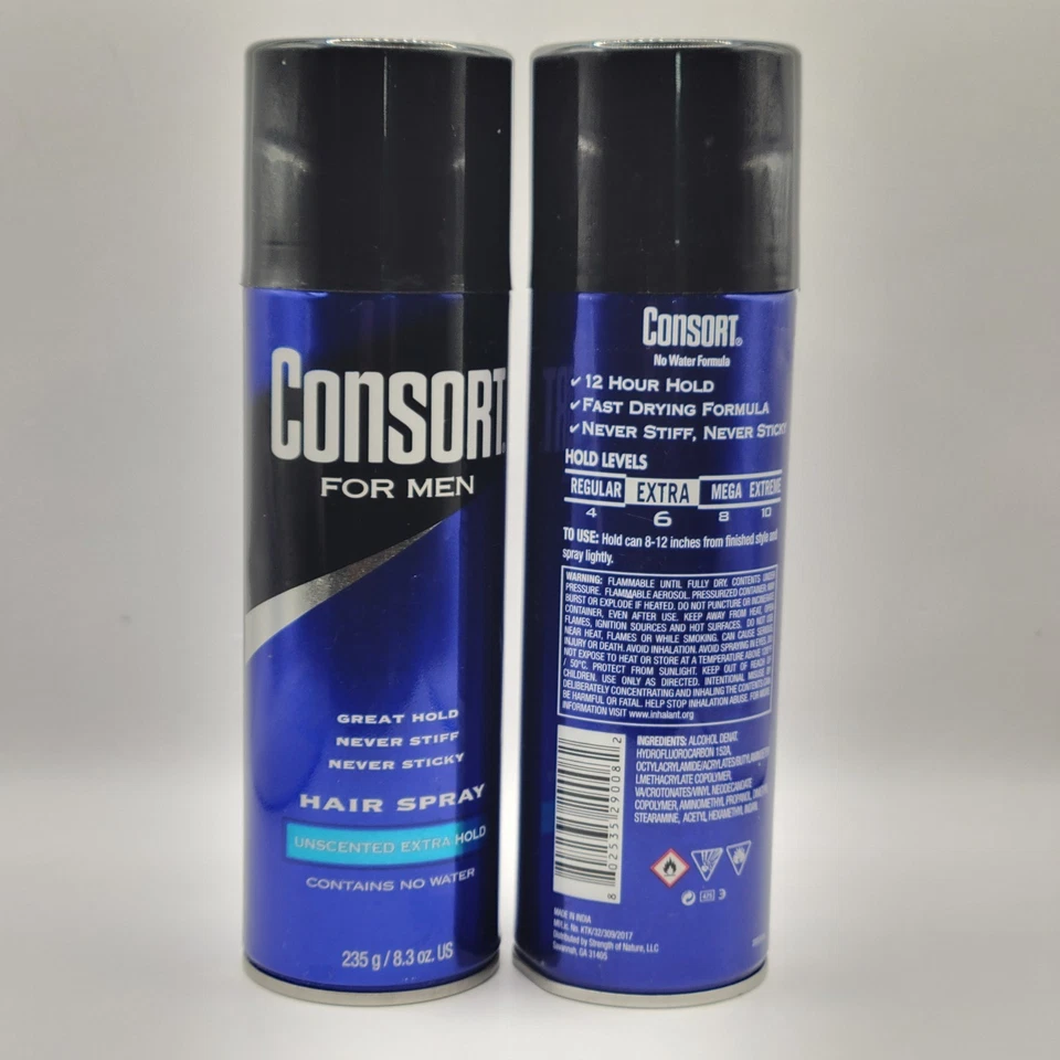 Spray para el cabello Consort en aerosol para hombres SIN PERFUME, SUJECIÓN EXTRA 8,3 oz - (paquete de 2) Foto 2 de 4