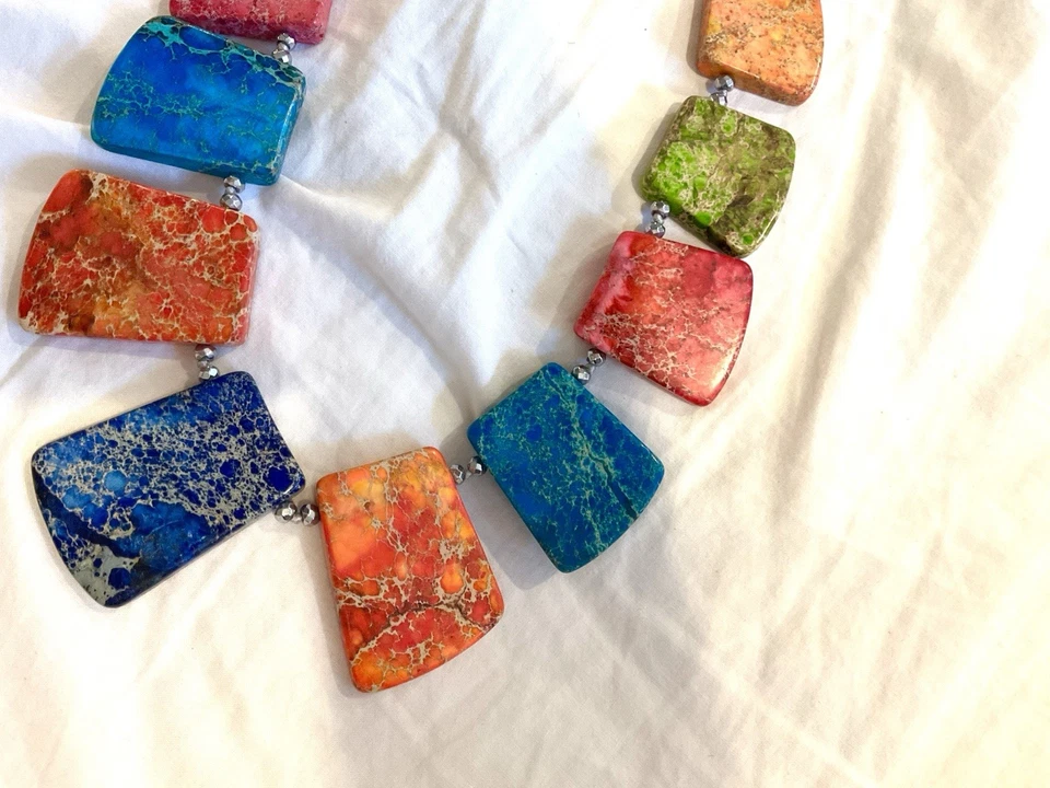 Collar Lucas Lameth LUC 925 Plata Turquesa Coral Boho Arco Iris Rosa Verde Foto 2 de 4