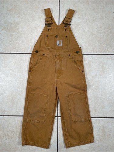 Carhartt Kleinkind Größe 4 Canvas Doppelknie Latzhose hellbraun Kinder Arbeitskleidung