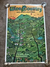 VINTAGE WINE COUNTRY NAPA VALLEY CA MAP TRAVEL POSTER BY EARL THOLLANDER 1974