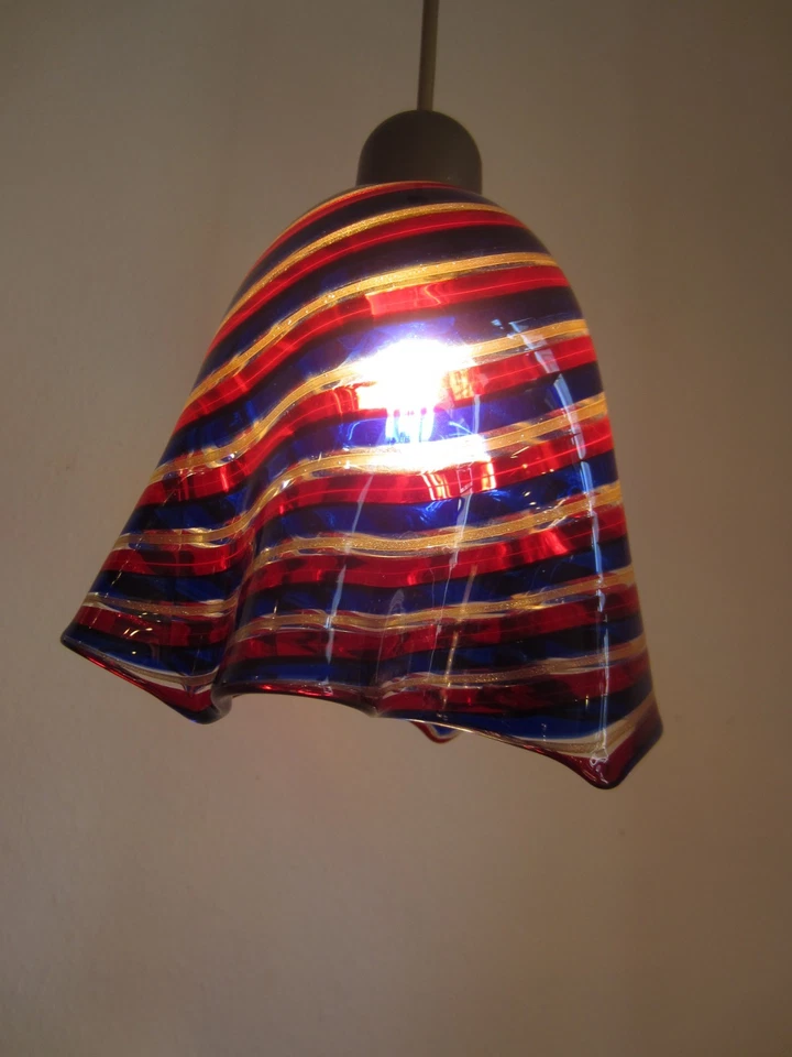 Zauberhafte Murano filigrana Fazzoletto Lampe Deckenlampe blau rot silber - Bild 3 von 4