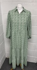 Max Studio Green 3/4 Button Up Elasticated Sleeve Tiered Maxi Dress UKM PWM