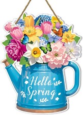 Hello Spring Sign Welcome Spring Decorations for Home 11.4" Flowers and Watering