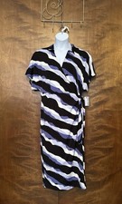 Nine West Adaptive Dolman Sleeve Wrap Dress Womens Plus 2X Blue Print Stretch