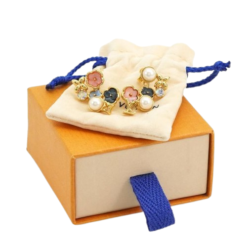 Louis Vuitton LV Botanica Earrings Gold Tone Pearl Flower 1.0in M01642 w/box - Picture 2 of 7