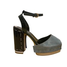 Jeffrey Campbell Women’s Blue & Black Leather Block Heel Peep Toe Sandals Sz 8M