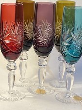 Set Of 5 Kristall Handgeschliffen Cut To Clear Crystal Champaign Flutes Vintage