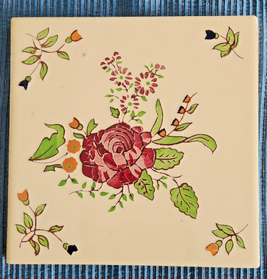 1 Vintage Hand Painted Ceramic 8''x 8'' Tile Made in Spain