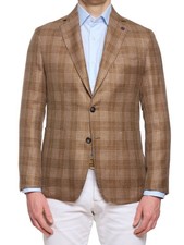 SARTORIA PARTENOPEA "Napoli2" Brown Prince of Wales Wool Silk Linen Unlined Jack