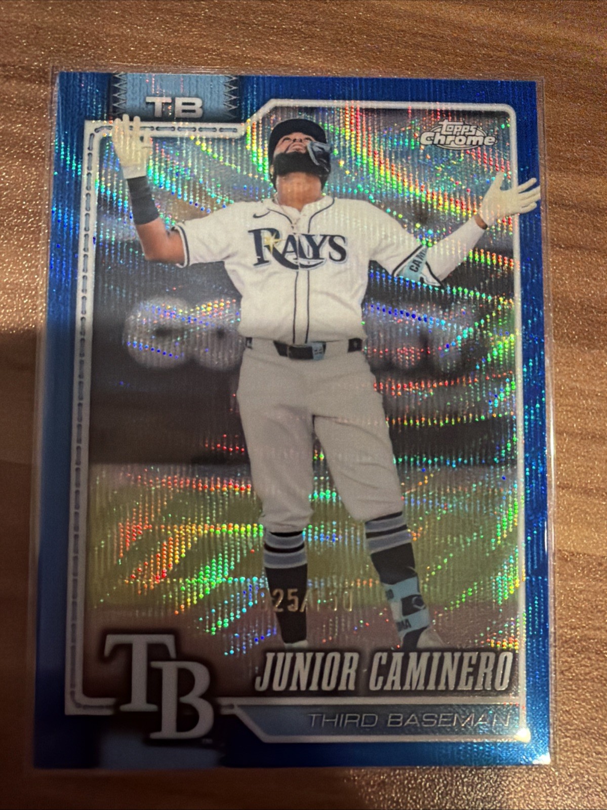2026 Topps Chrome Baseball Junior Caminero Blue Wave Refractor /150 #130