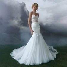 Lace applique Mermaid Wedding Dress Strapless Detachable Sleeve Applique Bridal