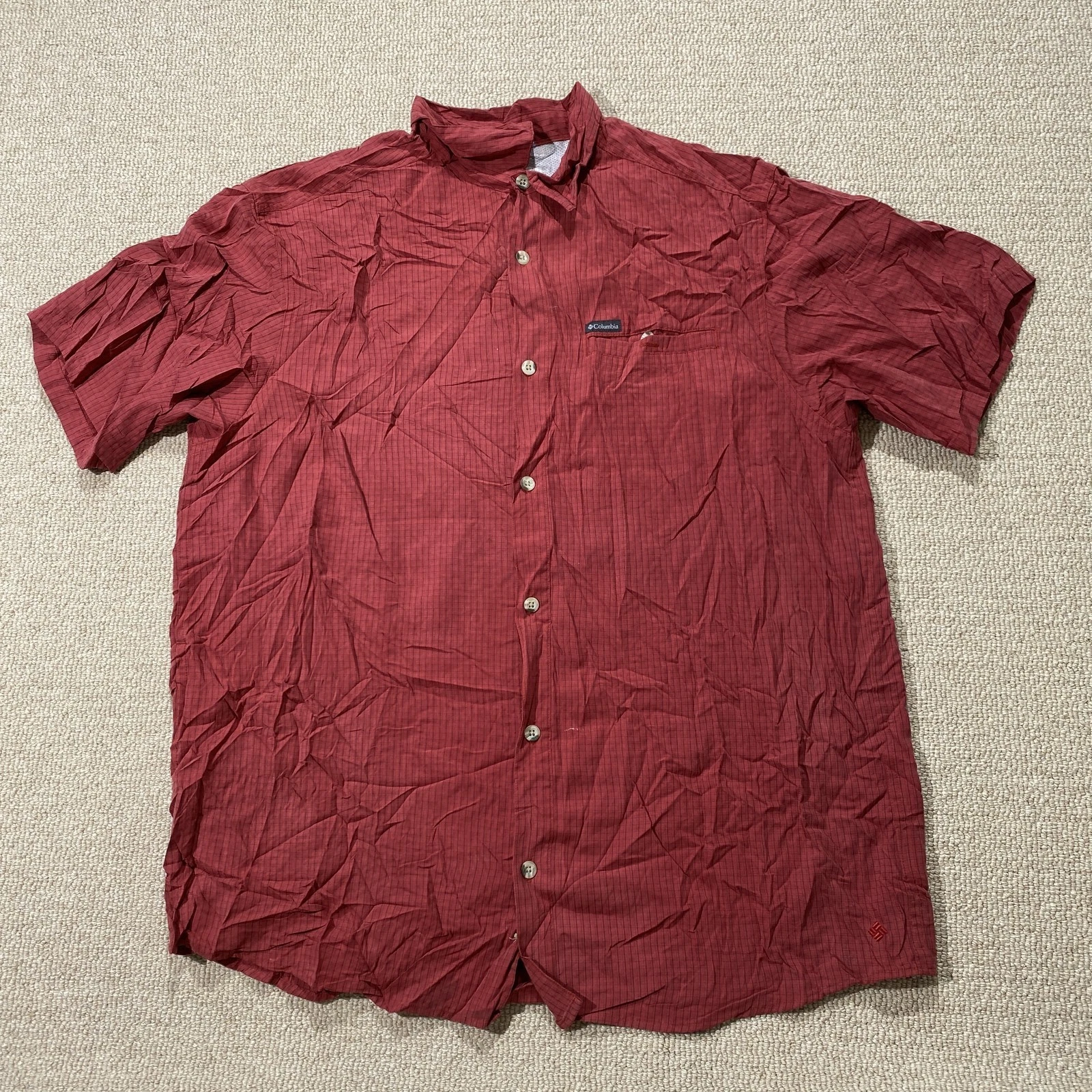Columbia Shirt Mens XL Red Check Modal Polyester Short Sleeve Outdoor Hiking