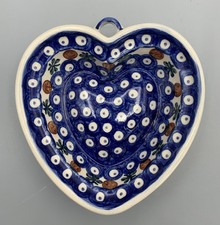 Bunzlauer Keramik Schale; Boleslawiec Polen; Herzform; Öse zum Aufhängen;