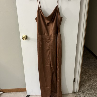 Sincerely Jules Women s Bronze Brown Satin Strappy Jumpsuit Size Large