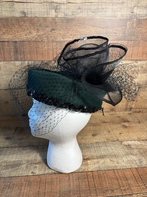 NWT Green Pillbox Jackie O. Hat Wool Felt w Net Wedding  display picture 3