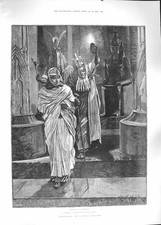 Old Antique Print 1889 Cleopatra Shrine Isis Egyptian Sculpture Woodville 19th