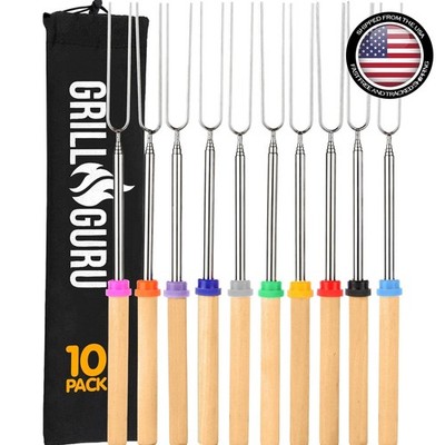 32 inch Stainless Steel Campfire Marshmallow Skewers - Safe & Durable 10 Pack