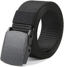 Men'S Tactical Belt, Adjustable Nylon Canvas Work Belt for Men, No Metal Buckle,