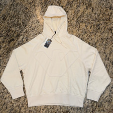 EMPORIO ARMANI 325 Men's Embroidered Eagle Logo Hoodie Sweatshirt Cream NEW