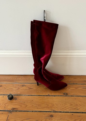 GOMMA Red Stretch Velvet Boots-UK 4/EU 37-VGC - Picture 1 of 9