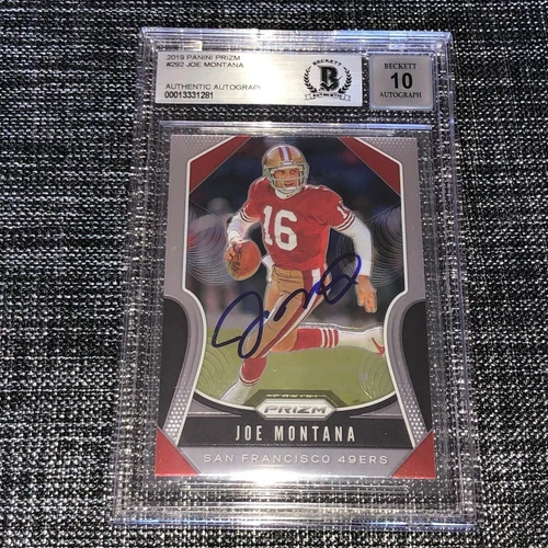 JOE MONTANA SIGNED AUTOGRAPH 2019 PRIZM #292 SAN FRANCISCO 49ERS BECKETT 10 BAS