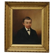 Antique Oil Painting, Portrait of a Young Boy by S.B. Shiley, c1880
