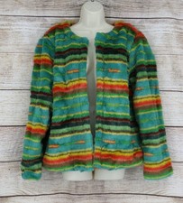 L&b Lucky & Blessed Womens Fluffy Fuzzy Striped Colorful Jacket Size Xl & 2xl
