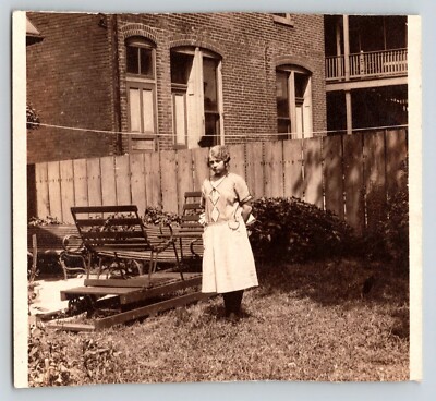 Vintage Photo - Girl w Curly Hair & Dress in Backyard - Unidentified