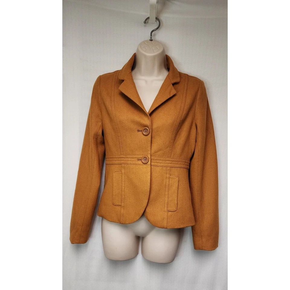 Chaqueta blazer Fossil para mujer de un solo pecho amarillo mostaza muesca solapa talla S Foto 2 de 4