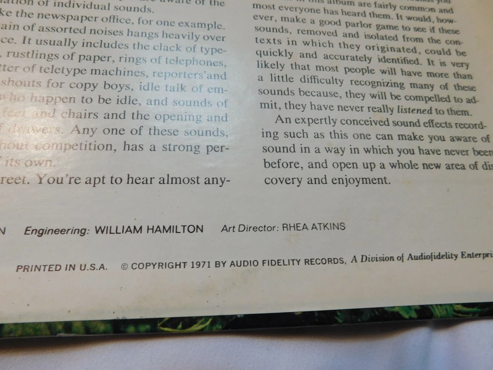 Audio Fidelity Records Realistic Live Mechanical Sound Effects Vinyl LP 1971 Foto 4 de 4