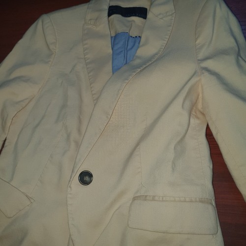 Zara Damen Blazer M Medium Beige Nude Vorne Offen Leinen 3/4 Arm Karriere Gr. 0 - Bild 3 von 5
