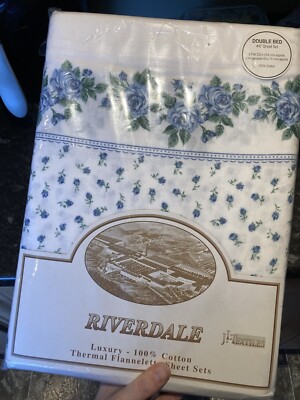 Neu im Paket Riverdale Thermo gemütliches Doppelbett Laken Set blau geblümt 100 % Baumwolle