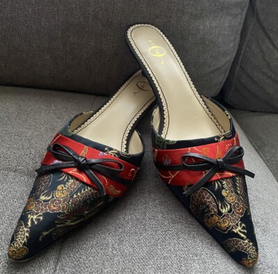 JOEY O Womens 9 M Java Heels Tibet Asian Dragon Black Leather Sole Pointed Toe
