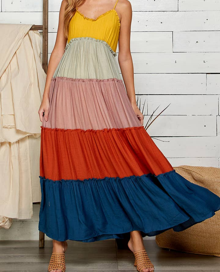 AUBREY Multi Color Maxi Dress (Full Length) Navy ,Red ,Rose, Mint ,Mustard  S-M-L