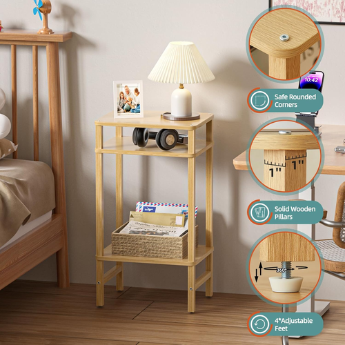 28in Tall Bamboo Side Table 3-Tier Small Narrow End Table, Skinny Nightstand, - Picture 4 of 12