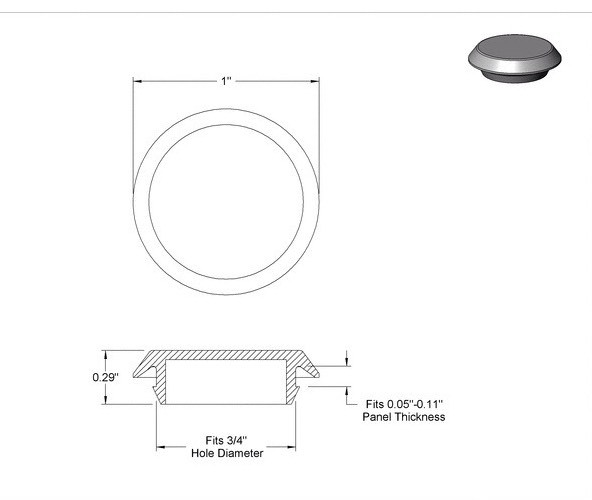 Caplugs 3/4" 0.75 Inch Flush Mount Black Plastic Body and Sheet Metal