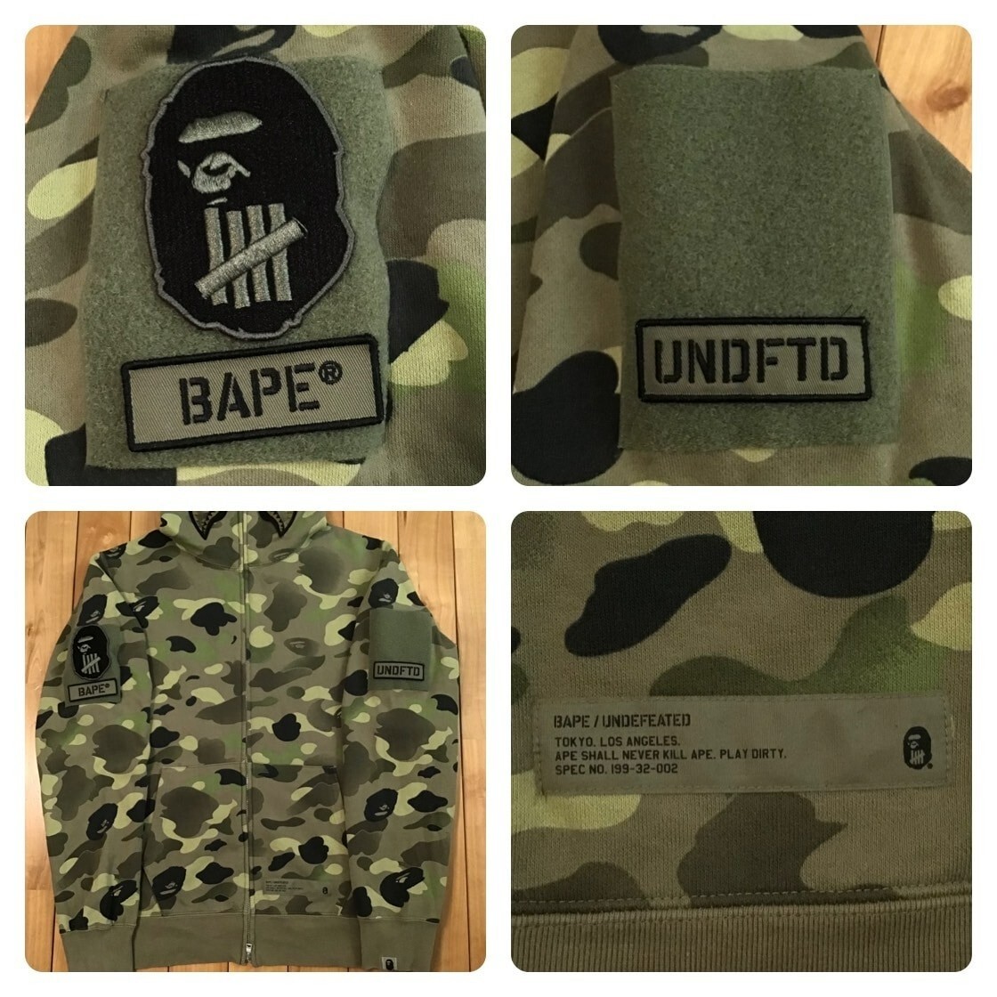 Undefeated × BAPE camo Shark Full Zip Hoodie A Bathing Ape Size XL