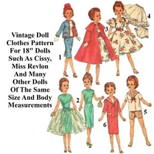 18" Miss Revlon, Cissy, Toni  & Many Others Doll Clothes Sewing Pattern