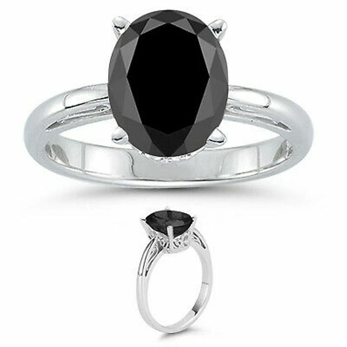 2.0Cts Corte Ovalado Natural Diamante Negro Anillo 14KT Blanco Oro