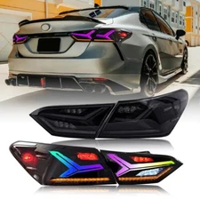 RGB LED Tail Light For Toyota Camry 2018-2024 8th Gen Sequential Black Rear Lamp
