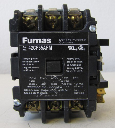 Furnas 42CF35AFM 3 Pole 40 Amp Definite Purpose Controller Contactor with Switch
