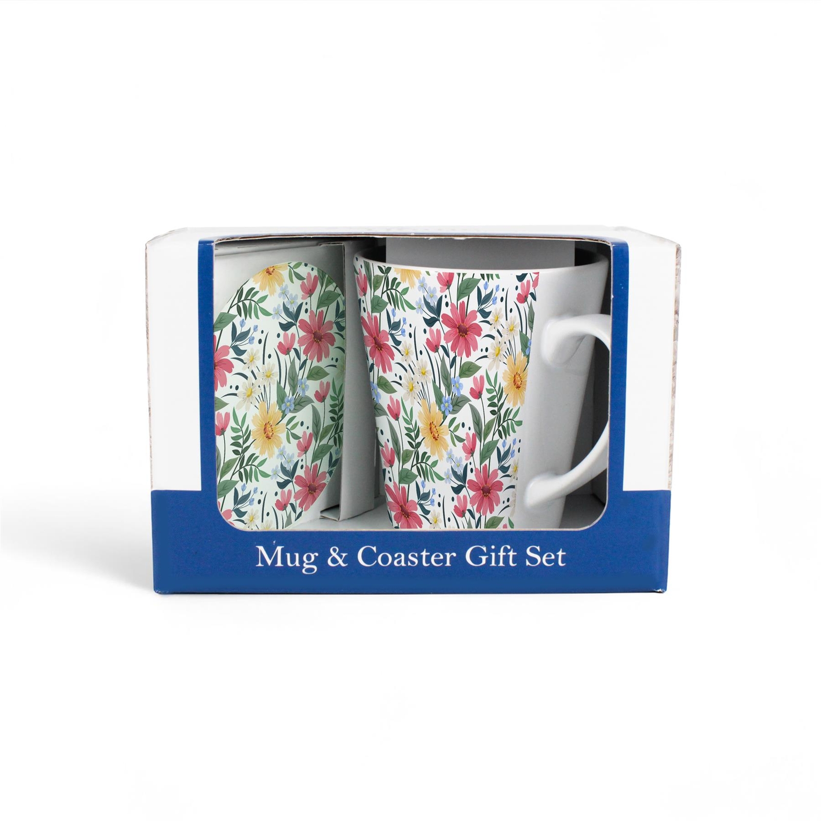 Crimson Flowers Latte Mug & Coaster Gift Set - Floral Drinkware Gifts for Her
