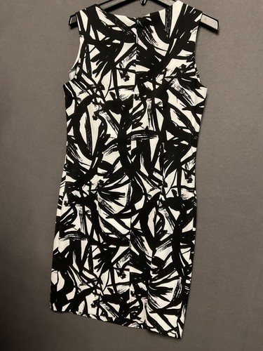 Ronni Nicole Dress 12 Black White Abstract Print Sleeveless Stretch Sheath - Picture 7 of 7