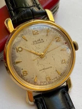 Vintage RARE Men WATCH OLMA 17 JEWELS SWISS AU 20 SALE 4-55 RRR