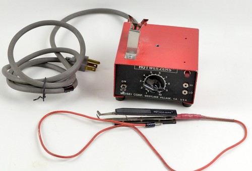 Meisei M-10 Hot Tweezers Thermal Wire Stripper Power Supply & 4C Tweezers TESTED