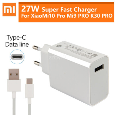 OEM Xiaomi 27W Schnellladegerät Turbo Stecker USB-C Kabel Mi 8 9 10 K20 K30 Pro