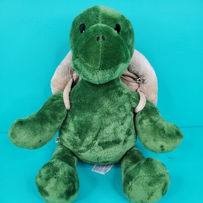 Build A Bear Retired Green Trekkin 16'' Turtle Plush Removable Shell Zip Backpack