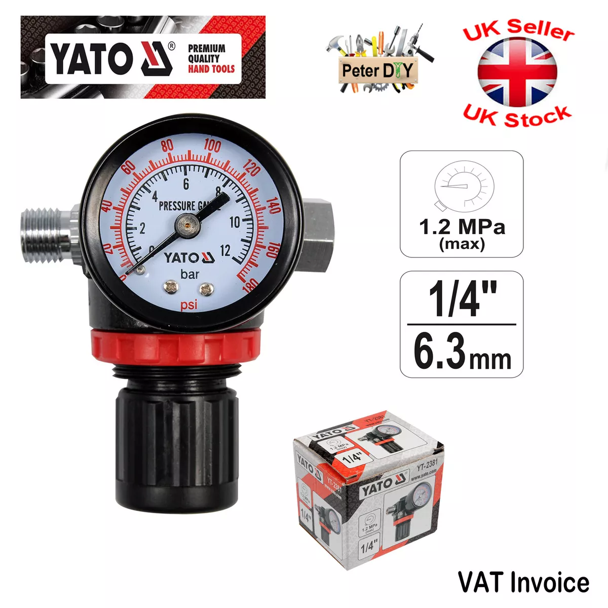 Yato Air Pressure Reducing Valve MINI Regulator PAINT SPRAY GUN 1 4