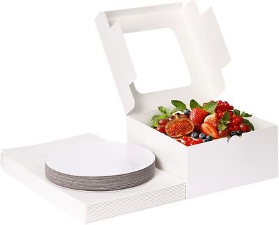 15 Sets Cake Boxes, 10X10X5 Inches Bakery Boxes with Cake Boards, Cake Boxes 10 