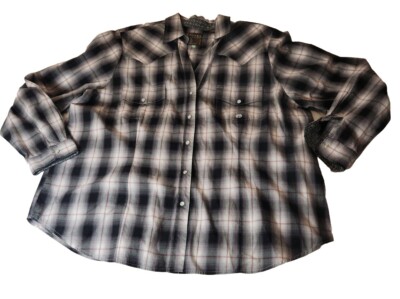 ROPER Shirt Womens 2X Western Pearl Snap Button up Plus Size Plaid GRAY/RED